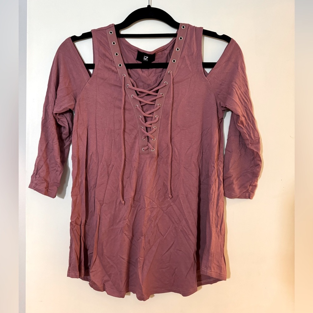 Iz Byer Dusty Rose Lace-Up Blouse
